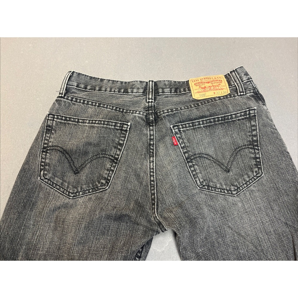 Levis 505 Straight‎ Fit Black Faded Jeans Men's 32x34 - Picture 3 of 7